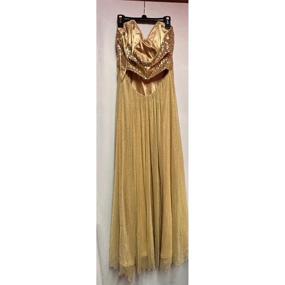 Lafemme Strapless Gold Gown Size 4 - Picture 3 of 6